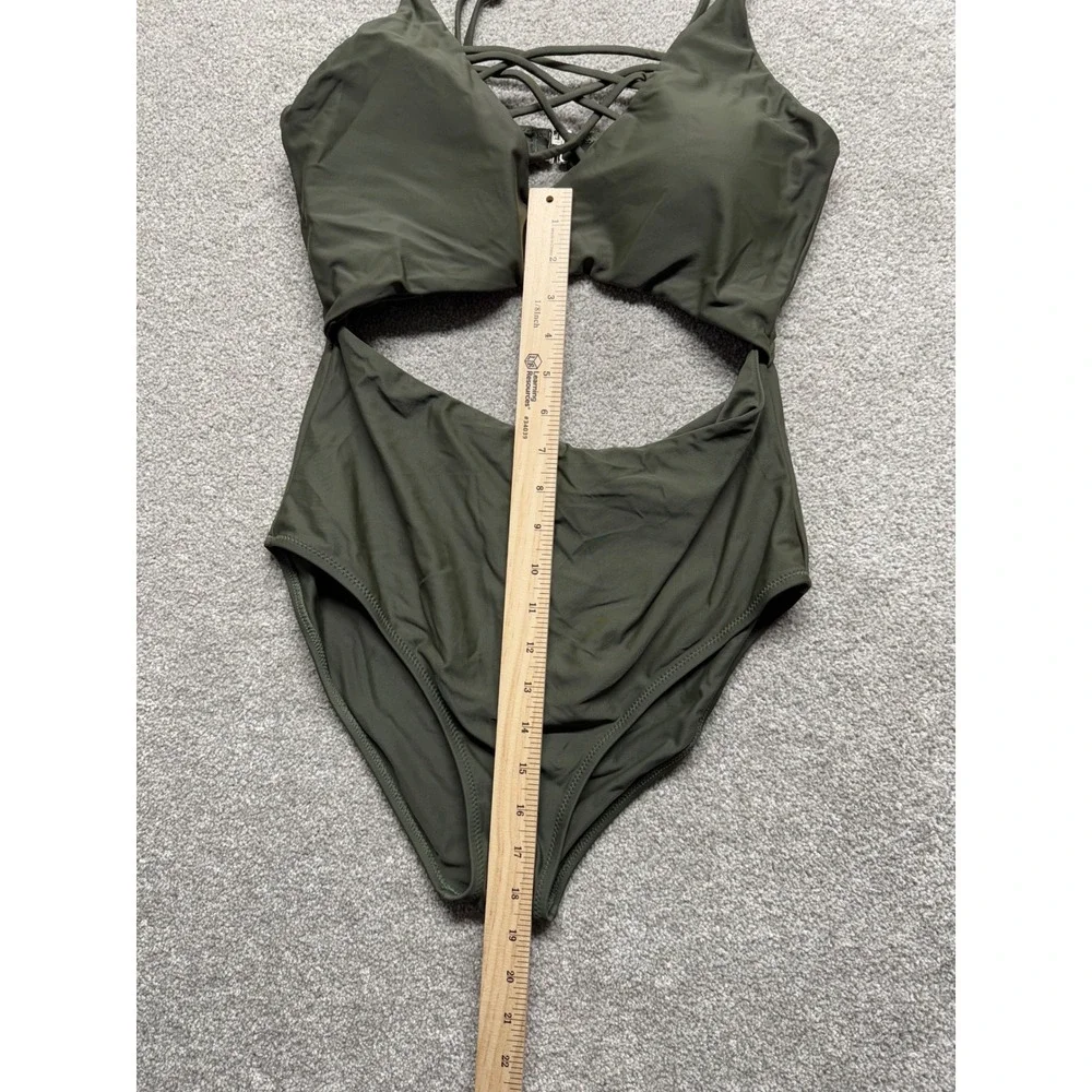 Cupshe Olive Green Lace Up Cutout One Piece‎ Swimsuit Medium